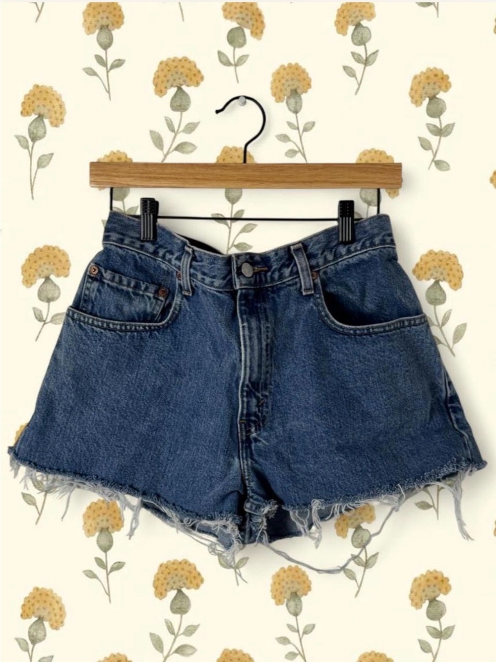 Levi's Dark Blue Frayed High-Rise Denim Shorts